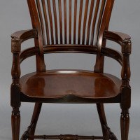 E. W. Godwin, attributed. For James Peddle or Smee. A Tall Back Serpentine Shape Walnut Armchair - Thumbnail 13