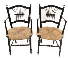 Dante Gabriel Rossetti for Morris & Co., Pair of Rush-Seated Armchairs - Thumbnail 2