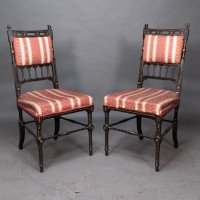 R. Whytock & Co., Rare Set of Four Aesthetic Movement Walnut Ebonised & Parcel Gilt Side Chairs - Thumbnail 2