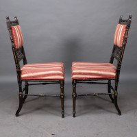 R. Whytock & Co., Rare Set of Four Aesthetic Movement Walnut Ebonised & Parcel Gilt Side Chairs - Thumbnail 5