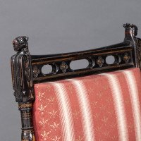 R. Whytock & Co., Rare Set of Four Aesthetic Movement Walnut Ebonised & Parcel Gilt Side Chairs - Thumbnail 6