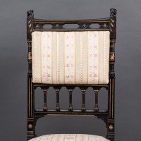 R. Whytock & Co., Rare Set of Four Aesthetic Movement Walnut Ebonised & Parcel Gilt Side Chairs - Thumbnail 15