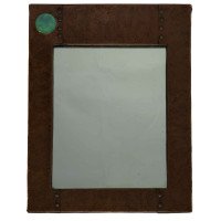 Liberty & Co. Arts & Crafts copper mirror with a cloudy blue Ruskin Jewel - Thumbnail 1