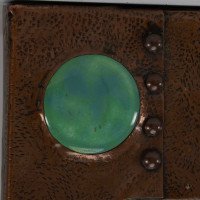 Liberty & Co. An Arts & Crafts copper mirror with a cloudy blue Ruskin Jewel - Thumbnail 2