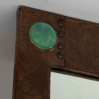 Liberty & Co. Arts & Crafts copper mirror with a cloudy blue Ruskin Jewel - Thumbnail 4