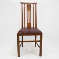 Liberty & Co., Six Arts & Crafts Oak Dining Chairs with Stylised Floral Carving - Thumbnail 4