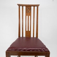 Liberty & Co., Six Arts & Crafts Oak Dining Chairs with Stylised Floral Carving - Thumbnail 9