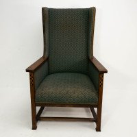 Walter Skull of High Wycombe. Arts & Crafts Oak Armchair with Chequer Inlays to the Arms - Thumbnail 2