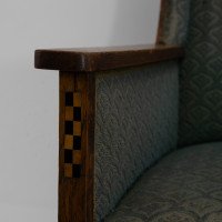 Walter Skull of High Wycombe. Arts & Crafts Oak Armchair with Chequer Inlays to the Arms - Thumbnail 7