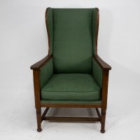 Walter Skull High Wycombe. Arts & Crafts Oak Wing Back Upholstered Armchair - Thumbnail 2