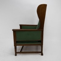 Walter Skull High Wycombe. Arts & Crafts Oak Wing Back Upholstered Armchair - Thumbnail 4