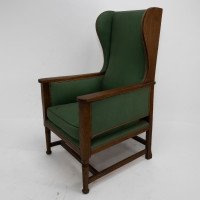 Walter Skull High Wycombe. Arts & Crafts Oak Wing Back Upholstered Armchair - Thumbnail 3