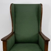 Walter Skull High Wycombe. Arts & Crafts Oak Wing Back Upholstered Armchair - Thumbnail 6