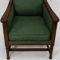 Walter Skull High Wycombe. Arts & Crafts Oak Wing Back Upholstered Armchair - Thumbnail 7
