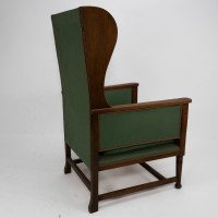 Walter Skull High Wycombe. Arts & Crafts Oak Wing Back Upholstered Armchair - Thumbnail 14