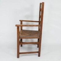 Baillie Scott for J. P. White. An Arts & Crafts Oak & Rush Seat Ladder Back Armchair - Thumbnail 4