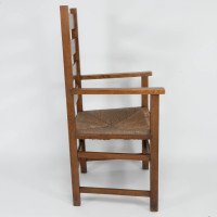 Baillie Scott for J. P. White. Oak Arts & Crafts Rush Seat Ladder Back Armchair - Thumbnail 5