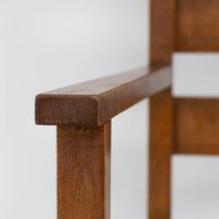 Baillie Scott for J. P. White. Oak Arts & Crafts Rush Seat Ladder Back Armchair - Thumbnail 8