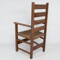 Baillie Scott for J. P. White. Oak Arts & Crafts Rush Seat Ladder Back Armchair - Thumbnail 11
