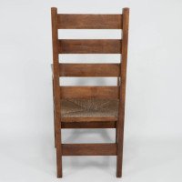 Baillie Scott for J. P. White. Oak Arts & Crafts Rush Seat Ladder Back Armchair - Thumbnail 12