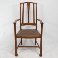 Liberty & Co., attributed, Arts & Crafts Walnut Armchair with Heart Inlays - Thumbnail 2