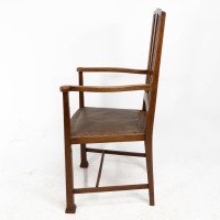 Liberty & Co., attributed, Arts & Crafts Walnut Armchair with Heart Inlays - Thumbnail 4