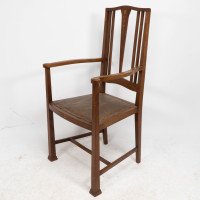 Liberty & Co., attributed, Arts & Crafts Walnut Armchair with Heart Inlays - Thumbnail 3