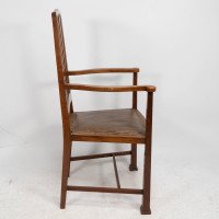 Liberty & Co., attributed, Arts & Crafts Walnut Armchair with Heart Inlays - Thumbnail 5