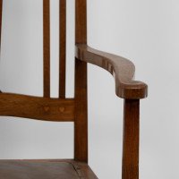Liberty & Co., attributed, Arts & Crafts Walnut Armchair with Heart Inlays - Thumbnail 11