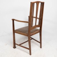 Liberty & Co., attributed, Arts & Crafts Walnut Armchair with Heart Inlays - Thumbnail 15