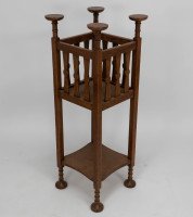 Shapland & Petter. Arts & Crafts Oak Plant Stand with Voysey Style Discs Finials - Thumbnail 2