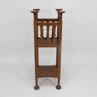 Shapland & Petter. Arts & Crafts Oak Plant Stand with Voysey Style Discs Finials - Thumbnail 3