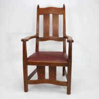 W R Lethaby. A Rare Arts & Crafts Sculptured Oak Armchair with Shaped Arms - Thumbnail 2