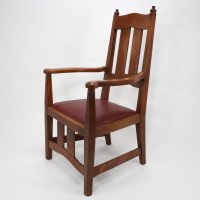 W R Lethaby. A Rare Arts & Crafts Sculptured Oak Armchair with Shaped Arms - Thumbnail 4
