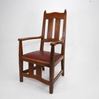 W. R. Lethaby. Rare Arts & Crafts Sculptured Oak Armchair with Shaped Arms - Thumbnail 3