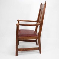 W R Lethaby. A Rare Arts & Crafts Sculptured Oak Armchair with Shaped Arms - Thumbnail 5