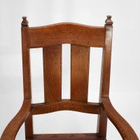 W R Lethaby. A Rare Arts & Crafts Sculptured Oak Armchair with Shaped Arms - Thumbnail 6