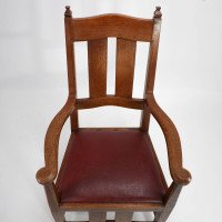 W. R. Lethaby. Rare Arts & Crafts Sculptured Oak Armchair with Shaped Arms - Thumbnail 9