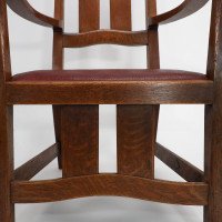 W. R. Lethaby. Rare Arts & Crafts Sculptured Oak Armchair with Shaped Arms - Thumbnail 13