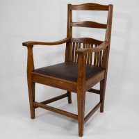 Walter Cave Attributed, Arts & Crafts Pair of Oak Armchairs with Curved Backs - Thumbnail 3