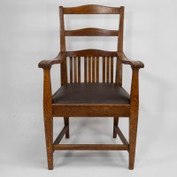 Walter Cave Attributed, Arts & Crafts Pair of Oak Armchairs with Curved Backs - Thumbnail 4