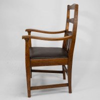 Walter Cave Attributed, Arts & Crafts Pair of Oak Armchairs with Curved Backs - Thumbnail 5