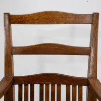 Walter Cave Attributed, Arts & Crafts Pair of Oak Armchairs with Curved Backs - Thumbnail 6