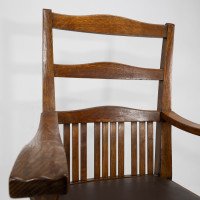 Walter Cave Attributed, Arts & Crafts Pair of Oak Armchairs with Curved Backs - Thumbnail 7