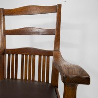 Walter Cave Attributed, Arts & Crafts Pair of Oak Armchairs with Curved Backs - Thumbnail 10