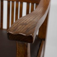 Walter Cave Attributed, Arts & Crafts Pair of Oak Armchairs with Curved Backs - Thumbnail 11