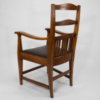 Walter Cave Attributed, Arts & Crafts Pair of Oak Armchairs with Curved Backs - Thumbnail 14