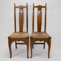 Shapland & Petter. A Pair of Arts & Crafts Oak Dining Chairs with Pierced Hearts - Thumbnail 2