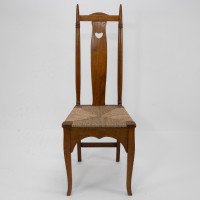 Shapland & Petter. A Pair of Arts & Crafts Oak Dining Chairs with Pierced Hearts - Thumbnail 4