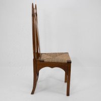 Shapland & Petter. A Pair of Arts & Crafts Oak Dining Chairs with Pierced Hearts - Thumbnail 6